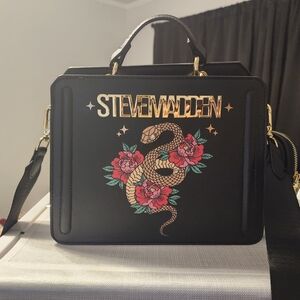 Steve Madden Black Snake and Rose Handbag